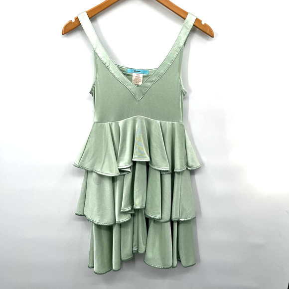 Marciano Vintage 90's Tiered Ruffle V-Neck Dress in Mint Green Size XS - Picture 1 of 6